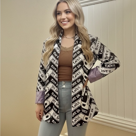 Jackets & Blazers - Chic Black and White Patterned Jacket Blazer